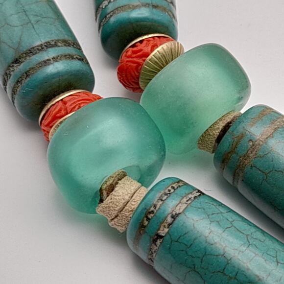 Vintage Chico's Boho 38 Inch Leather Glass Beads Long Tassel Necklace - Picture 8 of 12